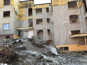 Dimantled house destines for destruction windowas and doors taken out