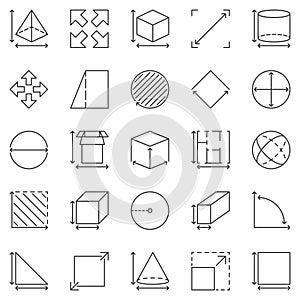 Dimension and Size outline icons set. Perimeter and Measuring concept symbols