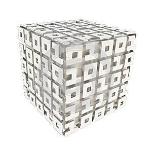 Dimensional cube made of ones and zeros isolated on white