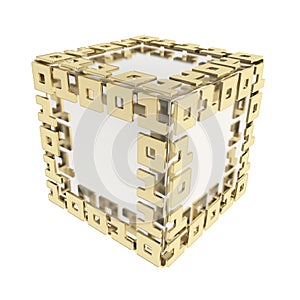 Dimensional cube made of ones and zeros isolated on white