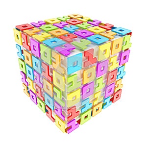Dimensional cube made of ones and zeros isolated on white
