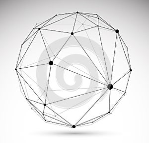 Dimensional lattice mesh vector abstraction, 3D polygonal design abstract sphere isolated over white, tech and science digital