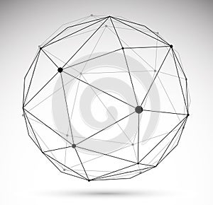 Dimensional lattice mesh vector abstraction, 3D polygonal design abstract sphere isolated over white, tech and science digital