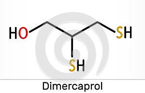 Dimercaprol, BAL, British anti-Lewisite, C3H8OS2, molecule. It is chelating agent, antidote against poison gas lewisite