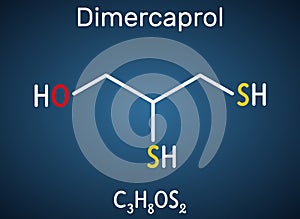 Dimercaprol, BAL, British anti-Lewisite, C3H8OS2, molecule. It is chelating agent, antidote against poison gas lewisite.