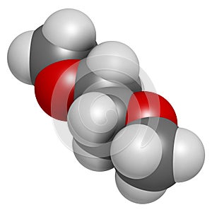 Dimethoxyethane glyme, DME, dimethylene glycol chemical solvent molecule.