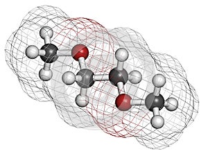 Dimethoxyethane glyme, DME, dimethylene glycol chemical solvent molecule.