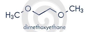 Dimethoxyethane glyme, DME, dimethylene glycol chemical solvent molecule. Skeletal formula. photo