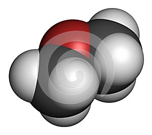 Dimethyl ether methoxymethane, DME molecule. 3D rendering. Atoms are represented as spheres with conventional color coding:.