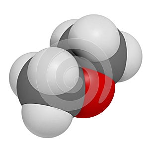 Dimethyl ether methoxymethane, DME molecule. 3D rendering. Atoms are represented as spheres with conventional color coding:.