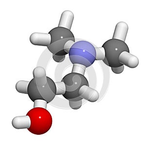 Dimethylaminoethanol (dimethylethanolamine, DMEA, DMAE) molecule. 3D rendering.  May have beneficial effects on health, including