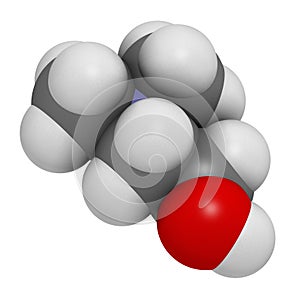 Dimethylaminoethanol (dimethylethanolamine, DMEA, DMAE) molecule. 3D rendering.  May have beneficial effects on health, including