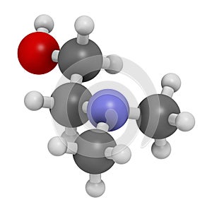 Dimethylaminoethanol (dimethylethanolamine, DMEA, DMAE) molecule. 3D rendering.  May have beneficial effects on health, including