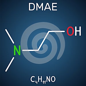 Dimethylethanolamine, dimethylaminoethanol, DMAE, DMEA molecule. It is tertiary amine, curing agent, radical scavenger. Structural