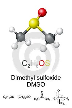 Dimethyl sulfoxide, DMSO, ball-and-stick molecule model