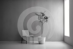 Diminished Minimalism Art, A Chair Next To A Potted Plant photo