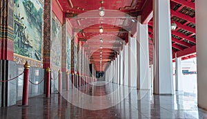 A Diminishing Perspective Interior View of Walkway at Wat Pa Lelai Worawihan (Pa Lelai Worawihan Temple
