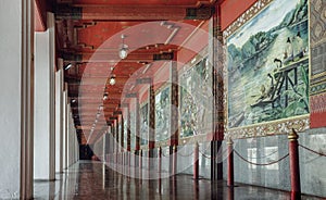 A Diminishing Perspective Interior View of Walkway at Wat Pa Lelai Worawihan (Pa Lelai Worawihan Temple