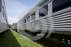 Diminishing perspective view of the train parked on the railroad station