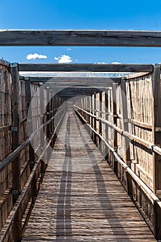 Diminishing perspective of wooden bridge photo