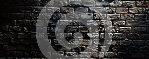 Dimly lit black brick wall background