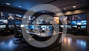 Modern Security Control Room with Multiple Monitors