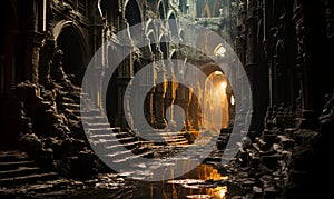 Dimly Lit Hallway With Light at End