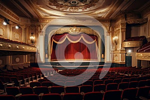 Dimly-lit Interior theater hall. Generate Ai