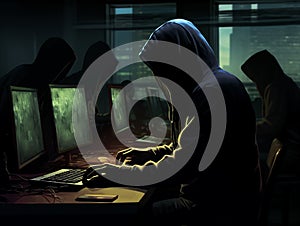 hacker in dark room photo