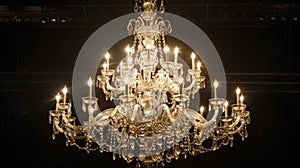 Dimmed dazzle A majestic chandelier casts a gentle glow over a sea of twirling aristocrats creating a captivating scene photo
