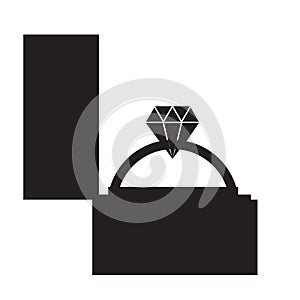 Dimond ring in box icon on white background. married sign. flat style photo