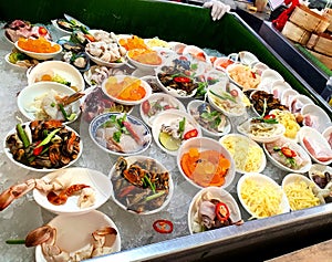 Dimsum in the steam basket . Chinese dimsum bamboo steamer.