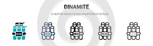 Dinamite icon in filled, thin line, outline and stroke style. Vector illustration of two colored and black dinamite vector icons