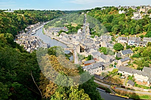 Dinan Brittany France. High angle view cityscape. La Rance river