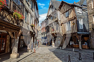 Dinan city, medieval houses in Old Town, Brittany, France