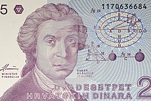 25 Dinars Shows Ruder Boskovic and geometric calculations