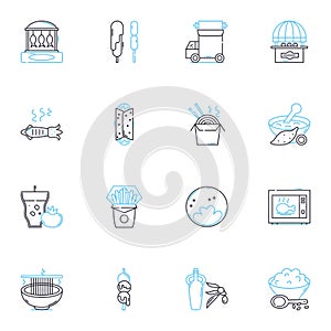 Diner joint linear icons set. Classic, Nostalgic, Greasy, Delicious, Casual, Old-school, Comforting line vector and