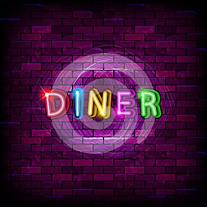 Diner neon sign on the brick wall