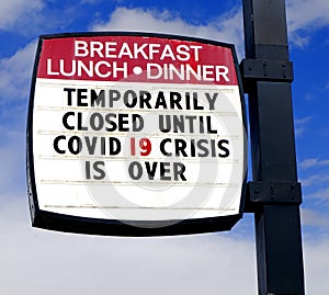 Diner Restaurant Closed Sign Covid-19 Corona Virus Covid19 or C19 photo