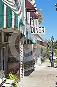 Diner Sign and Downtown Frontage