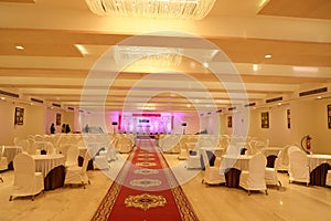 dining area in banquet hall with red carpet