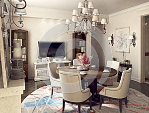 Dining area in the living room.