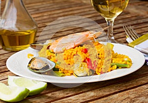 Dining with paella dish