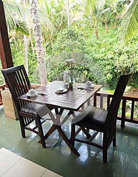 Dining patio with green valley view