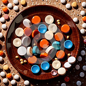 Dining plate filled with pills, indicating diet of good nutrition like medicine