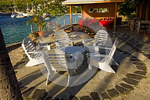 A dining and rest area by the waterfront in the windward islands