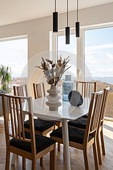 Dining room with big windows