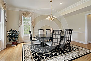 Dining room with black table