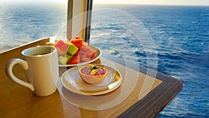 Dining Room Buffet aboard the abstract luxury cruise ship.