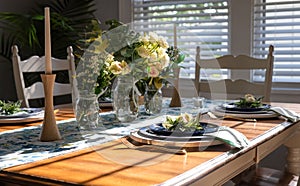 Dining room with fresh flowers on the table